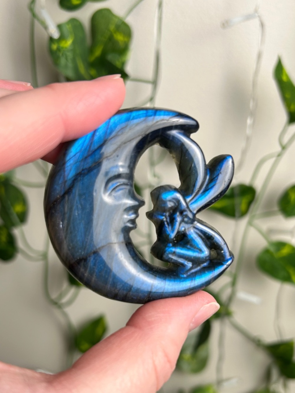 Blue Labradorite Moon & Fairy Carving (B)
